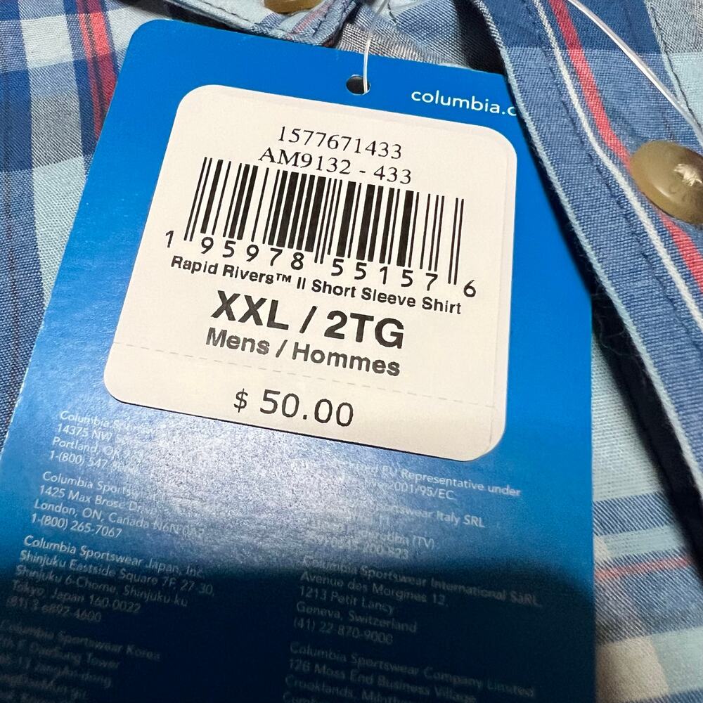 Columbia Shirt Mens XXL Button Up Blue Plaid Short Sleeve Regular - Picture 3 of 8